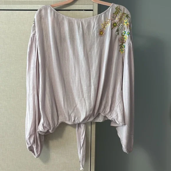 Free People Embroidered Blouse - Lavender with Floral Accents - Picture 4 of 6